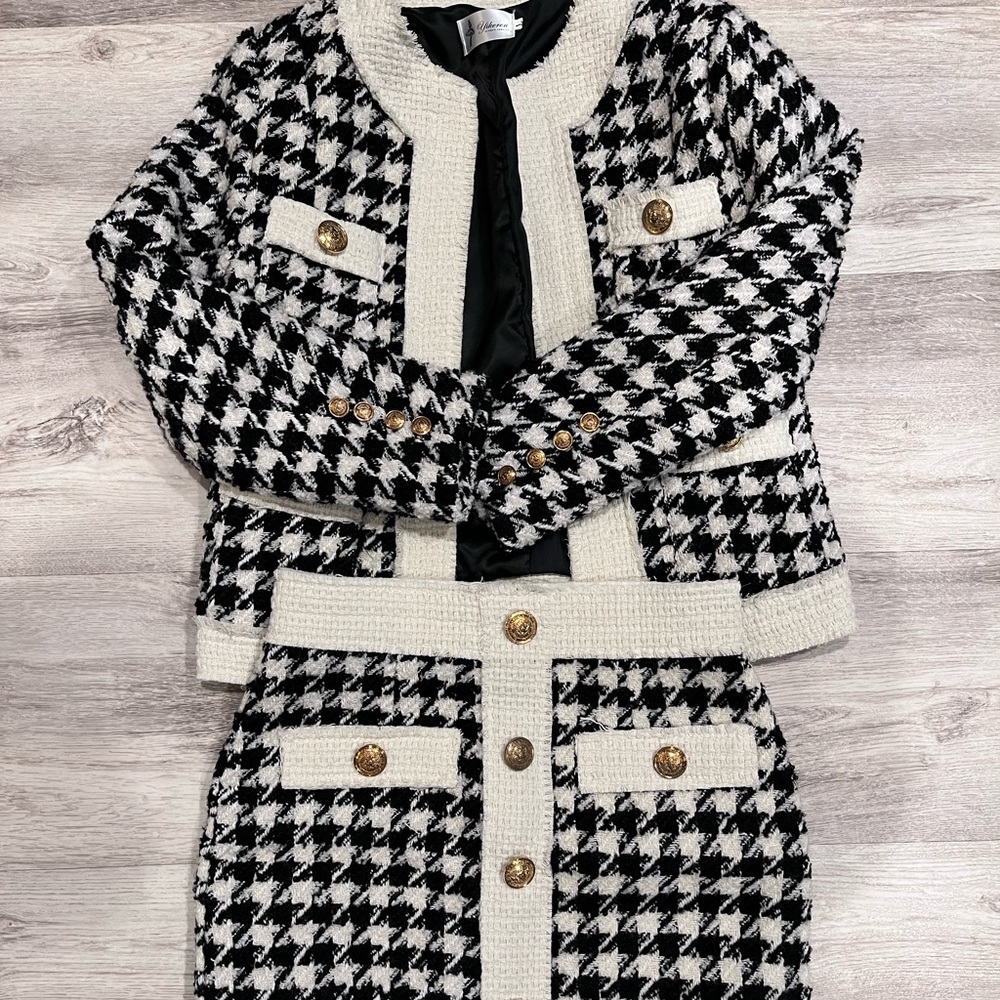Houndstooth business going out tweed suit set